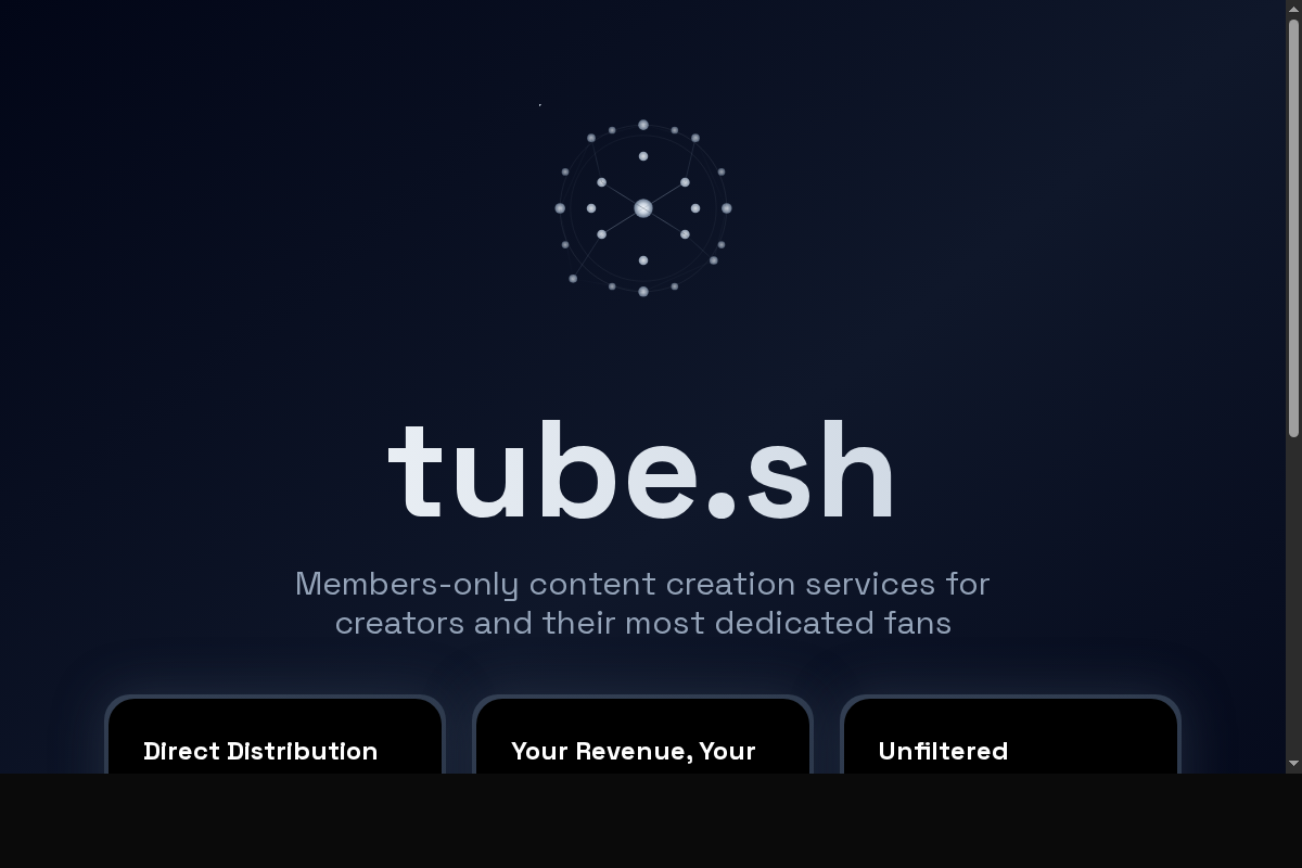 Tube.sh homepage — creator sovereignty platform